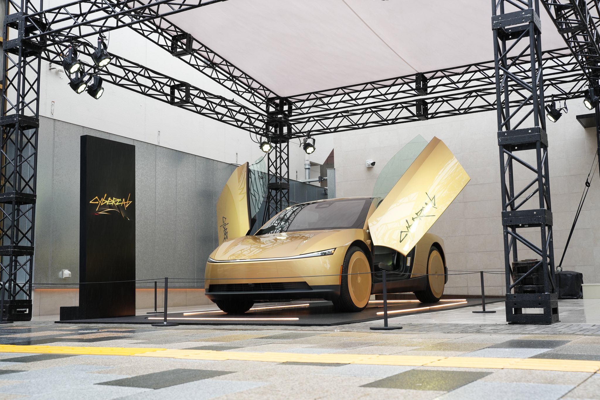 Cybercab on a static display stand
