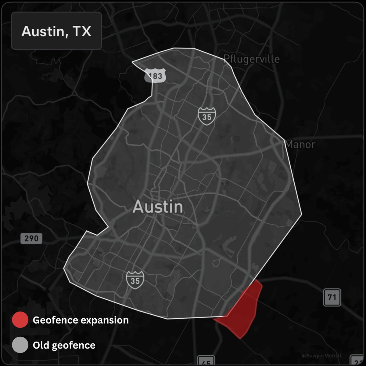 Map: Tesla Robotaxi app, via @SawyerMerritt / X