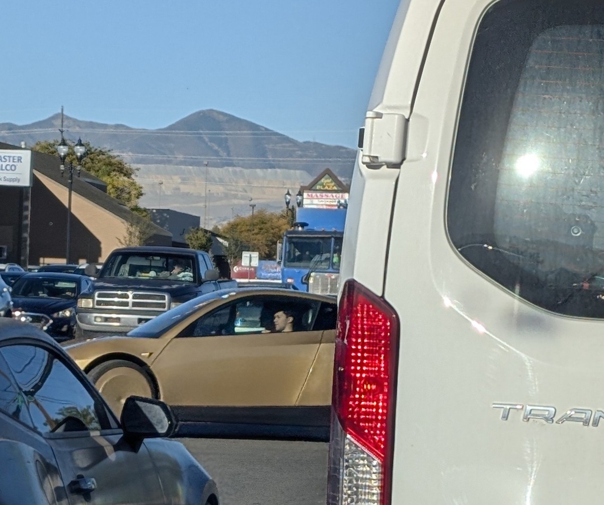 A Cybercab in West Jordan traffic on Sept. 30. Photo via @Snowbird4rich / X