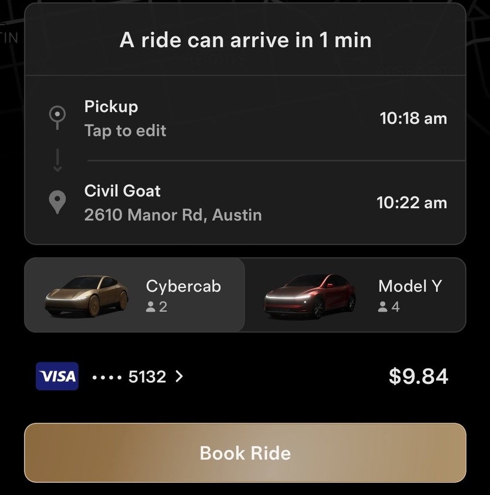 Cybercab one minute away to Civil Goat on Manor Road during X Takeover weekend. Screenshot via @DirtyTesLa / X