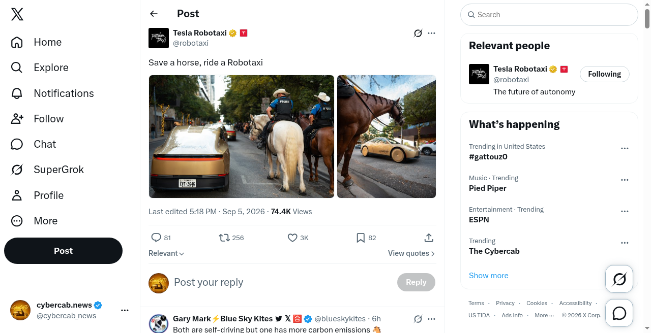Tesla Robotaxi on X: Save a horse, ride a Robotaxi