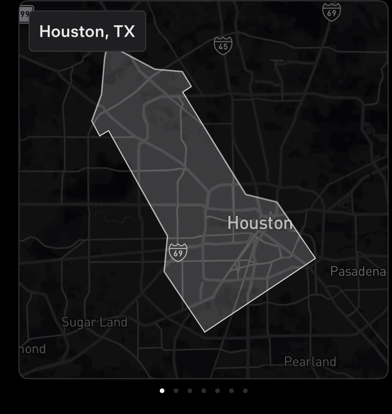 The new Houston Robotaxi service area, which runs from northwest Houston down past Downtown. Map via @JeebsTX / X