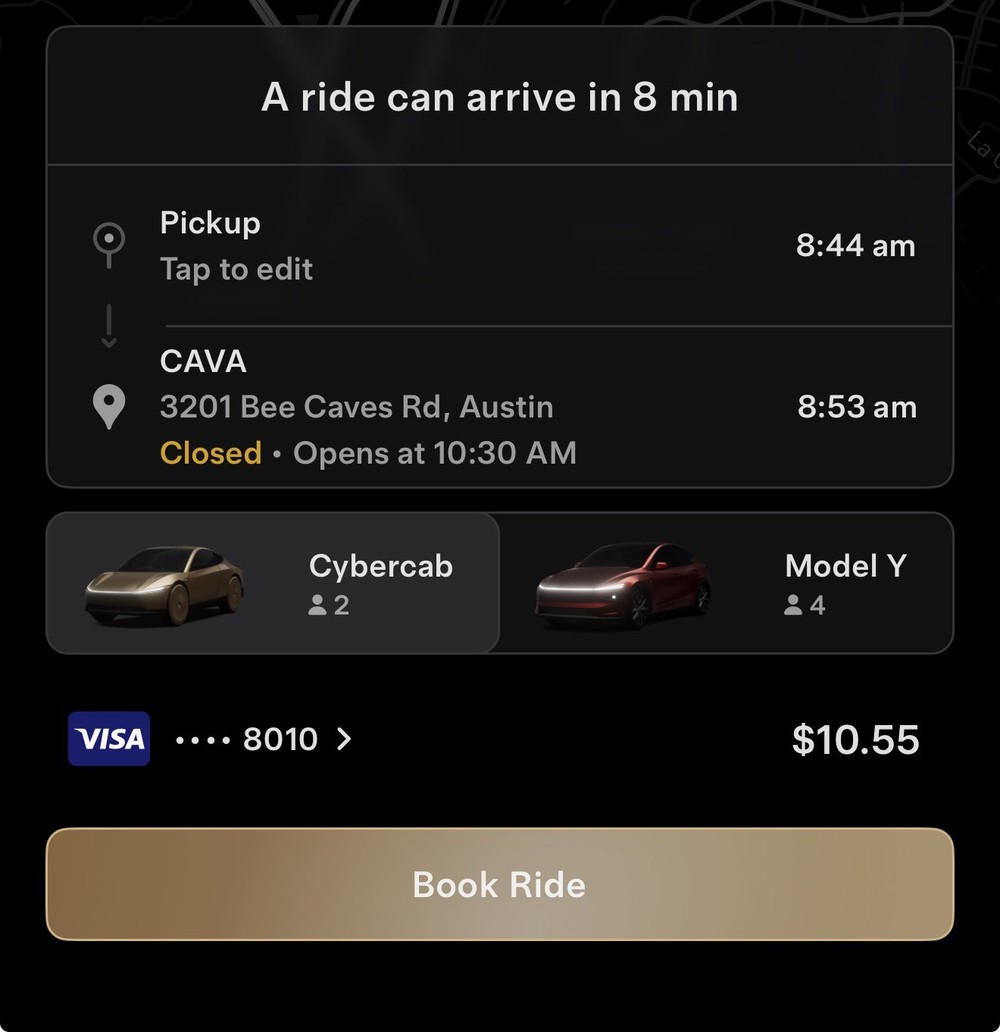 The Monday morning Robotaxi quote in Austin. Screenshot via @WorldlyReviewer / X
