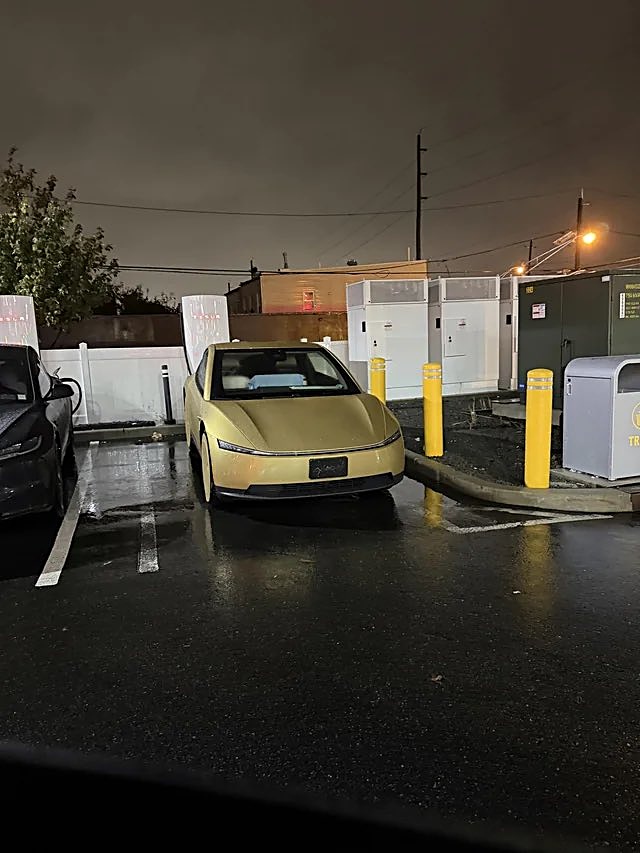 A Cybercab at the Supercharger beside a Wawa in North Bergen, N.J., on Tuesday night. Photo via @RobotaxiRadar / X