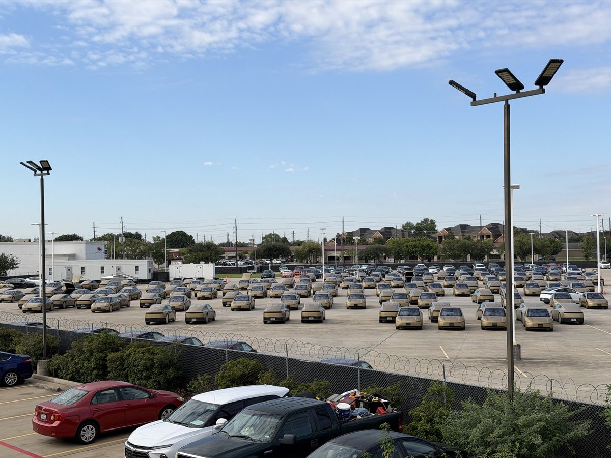 Cybercabs at Tesla's Houston lot on Tuesday. Photo via @YoKeenan10 / X