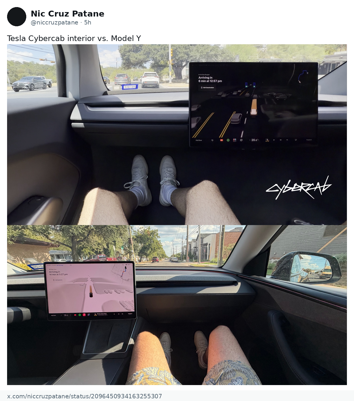 Nic Cruz Patane on X: Tesla Cybercab interior vs. Model Y
